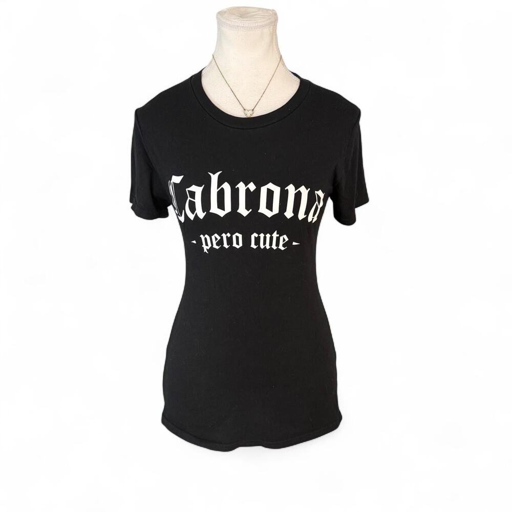 Y2K baby tee full length fitted Cabrona pro cute size small fitted short sleeve - Picture 3 of 7